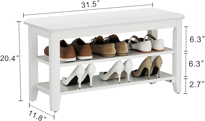 AQIMUELE Wood Shoe Rack Bench for Entryway, 2 Tier Shoe Rack for Front Door Entrance, Shoe Bench with Shoe Storage for Entryway, Bedroom, 31.5"