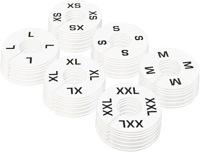 60 PC Clothing Rack Sizes Marks Dividers Ring Hangers XS S M L XL XXL White Plastic Round Retail Store c
