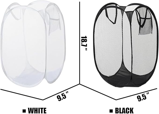 2 PCS Clothes Hampers for Laundry Stackable Divided Baskets Lightweight Room Collapsible Storage Bin 2 Packs Mesh Bags for Home, Dorm, Travel, Camping (Black & White)