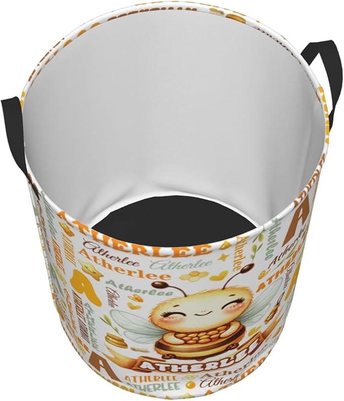 Personalized Bee Laundry Basket For Baby Kids Boys Girls Adult Custom Hamper Basket With Name For Bathroom Bedrooms Collapsible Baby, Dirty Clothes Hamper With Handles
