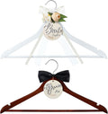 2 Pack Bride and Groom Wedding Hanger Set with Ribbon Bow Wooden Dress Suit Hanger Gift for Wedding Bridal Party Photo Decor(Brown, White,Flower)