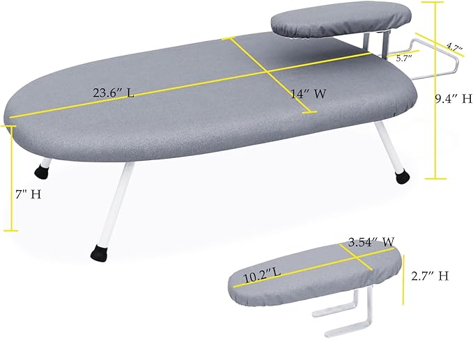 AKOZLIN Tabletop Ironing Board 23.6" L x 14''W x 7''H with Removable Sleeve Board - Folding Legs Cotton Cover Travel Countertop Iron Board