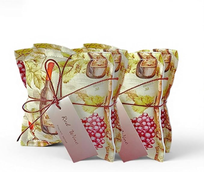 AUCUDA Valentine‘s Day 4pcs Wine Scented Sachet Bags for Drawers and Closets, Potpourri Packets for Women Clothes Storage, Spring Gift Fragrance Pillow for Bedroom Indoor, Air Fresheners.
