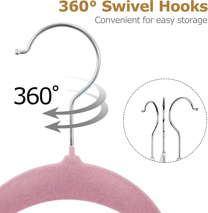 Velvet Hangers 100 Pack, Non-Slip Suit Clothes Hangers with 360 Degree Swivel Hook for Space Saving, Coats, Pants, Pink