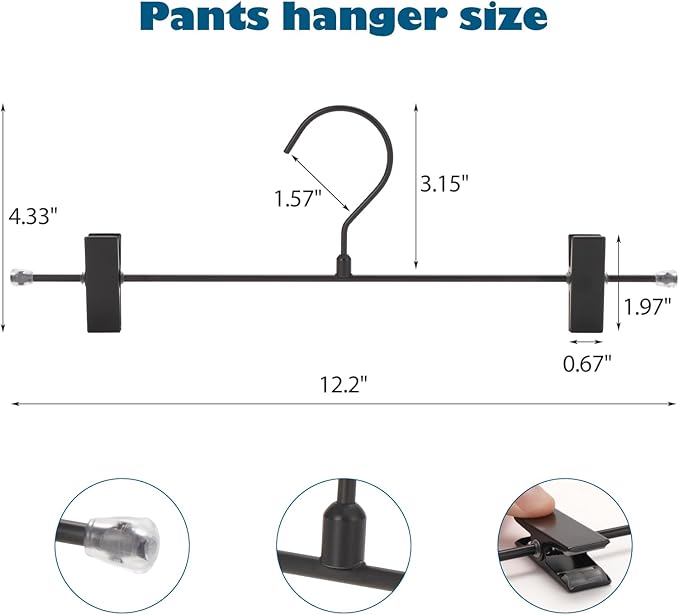 16-Pack Black Pants Hanger, Adjustable Women's Skirt Hanger, Jeans Hanger Pants Hanger, Heavy Duty Space Saving Shorts Hanger
