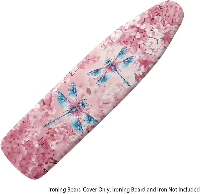 Dragonfly Flower Iron Board Cover with Padding Stantard Size 15x54 inch Ironing Board Cover Hook and Loop Fasteners Pressing Cloth for Ironing