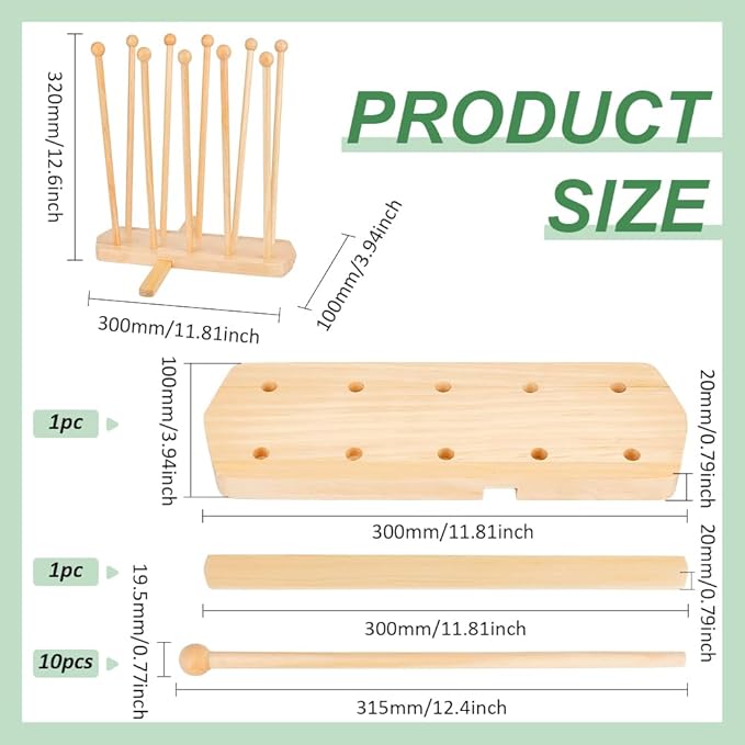 BENECREAT Plastic Bag Drying Rack, Reusable Bag Cup Drainer Holder with 10 Sticks Pinewood Drying Rack for Drying Food Storage Bags, Drinking Cups, Bottles, Dishcloths