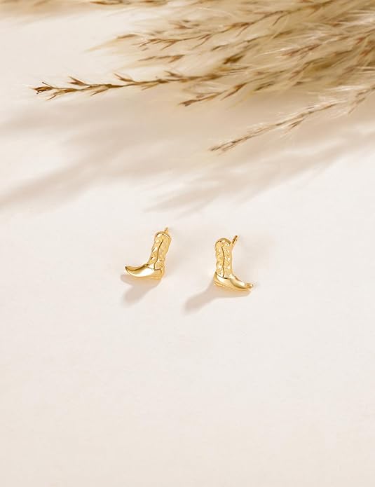 Mameloly Cowgirl Earrings for Women CZ 14K Gold Plated Western Cowboy Hat Dangle Hoop Earrings Cute Jewelry Hypoallergenic