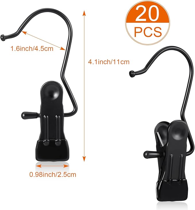 Hotop 20 Pieces Boot Hanger Clips for Closet, Laundry Hanging Hooks Heavy Duty Clips Boot Holder Portable Single Hooks Space Saving for Pants Jeans Clothes Hats Tall Towels (Black)