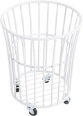 Rolling Laundry Basket Cart, Metal Laundry Hamper with Wheels, Laundry Organizer Basket Cart, Clothes Storage Organizer Hamper for Living Room,Bathroom,Closet (White, Round Barrel Shape)