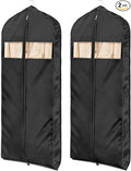 Univivi Super Soft Satin Garment Bags for Hanging Clothes, 60 Inch Zippered Dress Cover with Gussets, Breathable & Non-smell for Dresses, Coats, Jackets, Shirts, 2 Pack - Black