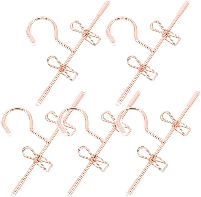 Luxshiny Mini Doll Clothes Hangers Set of 5 Metal Small Dress Hangers for Dollhouse Decor and Outfit Display Rose Gold Miniature Clothes Rack
