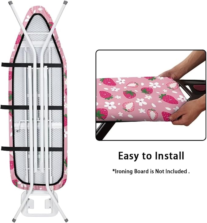 GLENLCWE Pink Strawberry Ironing Board Cover with Hook and Loop,Women Cute Mushroom Print Ironing Board Cover Thick Replacement with Elastic Edge for Home