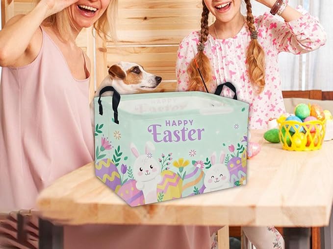Rectangular Easter Basket Kids Basket Rectangular Cute Storage Bin Organizer Box Room Decor for Home Decor.(Blue eggs)