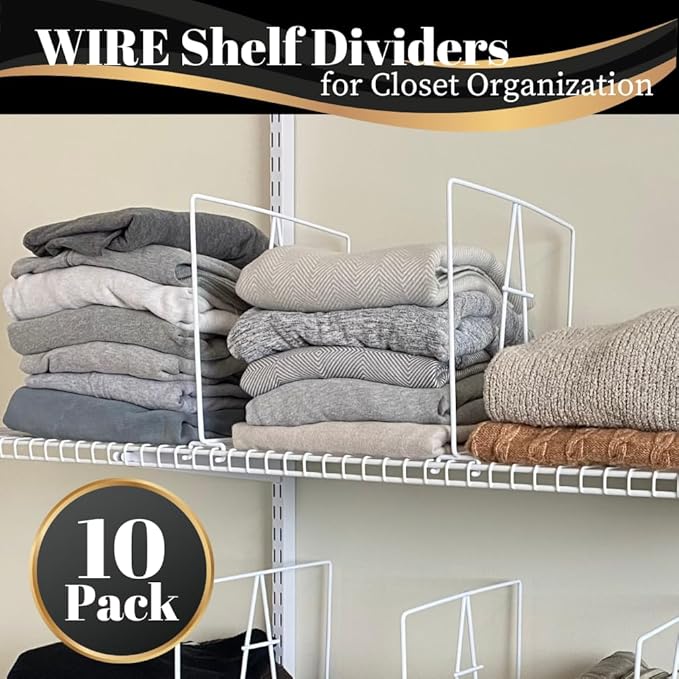 Evelots Wire Shelf Dividers -10 Pack- Closet Storage & Organization for Office/Pantry/Garage - Tall Shelf Separator - Easy Clip-No Tool - Solid Coated Steel