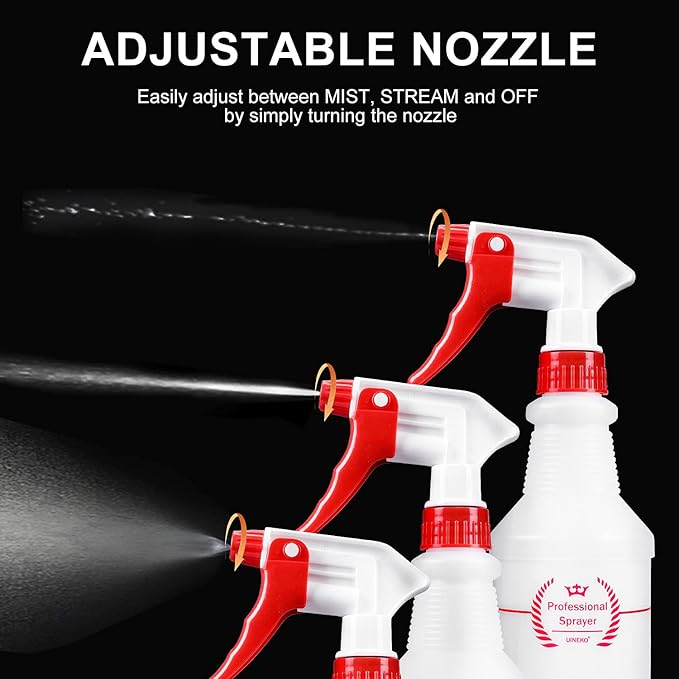 Plastic Spray Bottle (4 Pack, 16 Oz, All-Purpose) Heavy Duty Spraying Bottles Leak Proof Mist Empty Water Bottle for Cleaning Solution Planting Pet with Adjustable Nozzle and Measurements