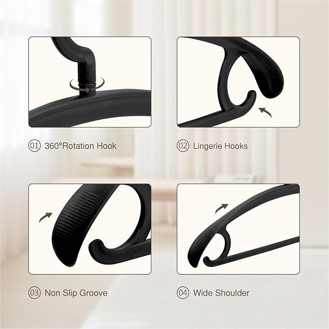 20 Pack Heavy Duty Plastic Hangers 25lb Capacity Swivel Hook Clothes Hanger Wide Shoulder Jacket Hangers Thick Winter Coat Hanger (Black)