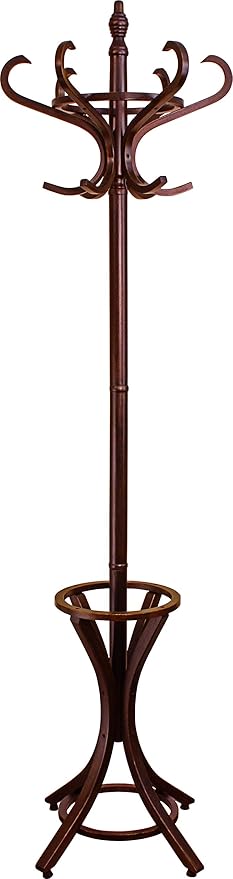 8000 Floor Standing Hat and Coat Rack with Umbrella Stand, Wood with brown Paint Finish