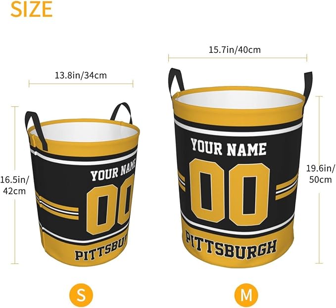 Custom Pittsburgh Laundry Hamper Personalized Laundry Basket Customized Name And Number Collapsible Storage Basket for Bedroom Bathroom Living Room Gifts
