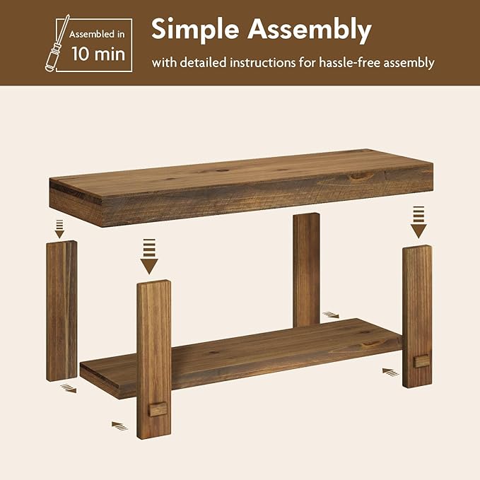 Solid Wood Entryway Bench - 42.6" Farmhouse Long Storage Benches, Narrow Bench Seat for Indoor, Entryway, Dining Room, Living Room, Bedroom and Hallway, Rustic Natural