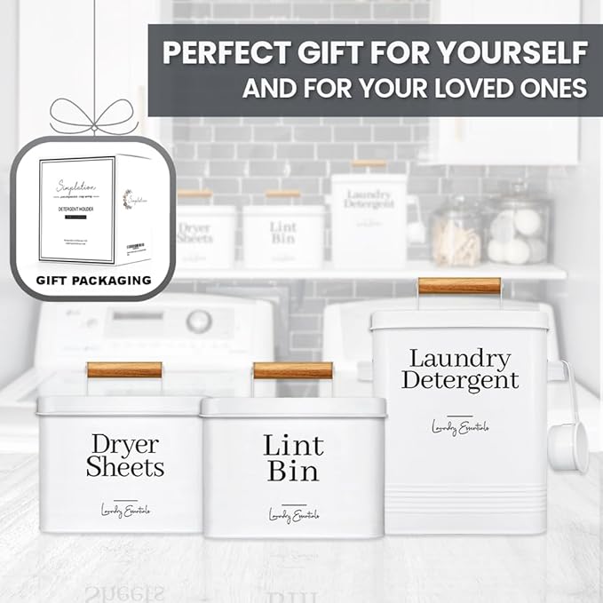 (2 Pack Bundle) Modern Farmhouse Lint Bin and Dryer Sheet Holder for Laundry Room Organization