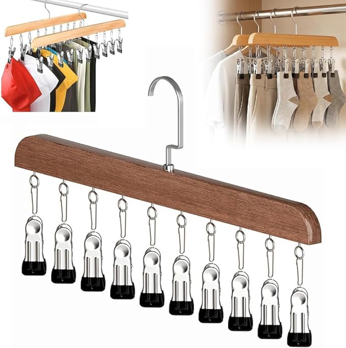 Legging Organizer for Closet, 2026 New Closet Organizer with 10 Clips, 360° Rotating Space Saving Hanging Clothes Organizer Hanging Rack for Holds 20 Leggings, Jeans, Hats, Shorts, Socks (1, Brown)