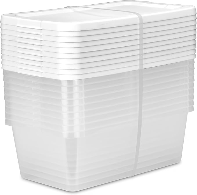 10-Pack of 6 Quart Clear Storage Boxes, Modern style, durable and sturdy, White Plastic with Snap-On Lids, Suitable for bedroom storage