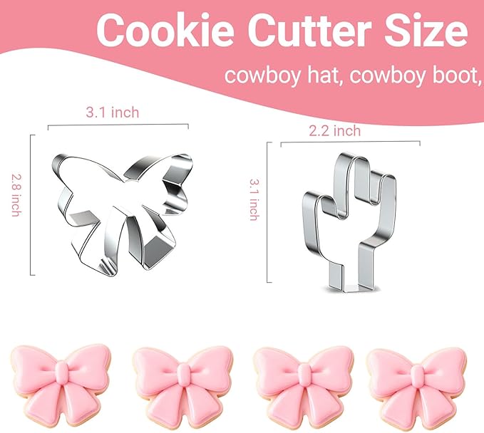 6 Piece Cowboy Cowgirl Cookie Cutter Set, Western Boot Cookie Cutter Bow, Cowboy Hat, Cactus, Horse Hooves Shaped Stainless Steel Metal Molds Perfect for Western Cowgirl Party