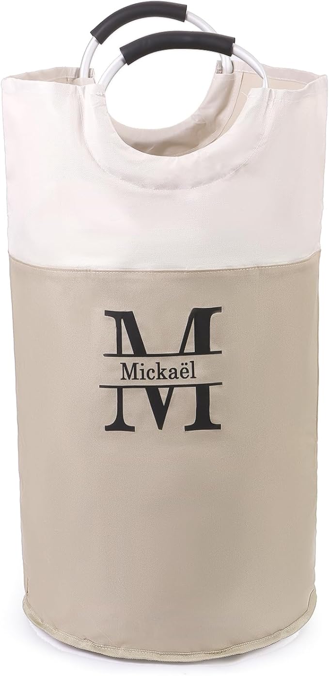 Personalized Collapsible Laundry Baskets Custom Clothes Basket with Initial Name Laundry Hamper 90L Large Dirty Clothes Basket for Bathroom (With Handle)