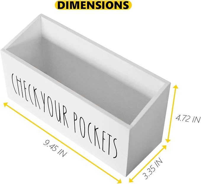 Pocket Treasures Holder, Laundry Room Organization, Magnetic Laundry Money Coin Caddy, Farmhouse Check Your Pockets Sign Bin Box Wall Mount, Laundry Storage Organizer Decor Container (White)