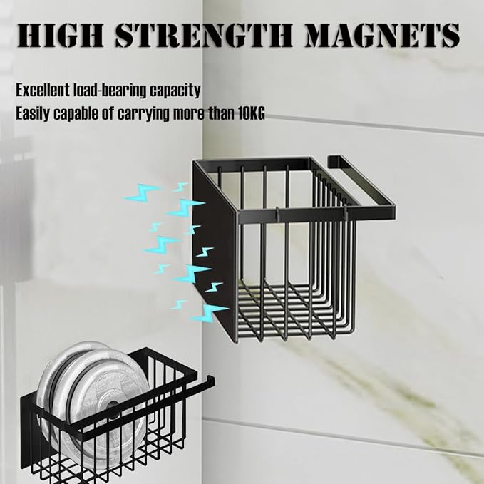 Magnetic Basket Organizer Rack,Magnetic Drying Ball Organizer for Laundry Room,Black Multi-Functional Magnetic RackSuitable for Spice Office Files Packaging Foil Plastic Food Hook Plate