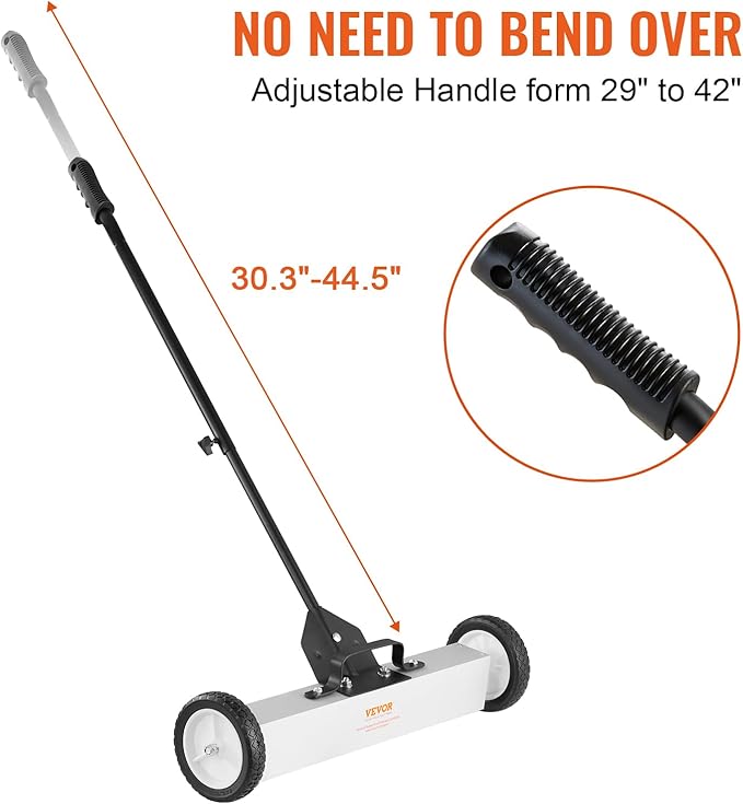 VEVOR 50Lbs Rolling Magnetic Sweeper with Wheels, 24-inch Large Magnet Pickup Lawn Sweeper with Telescoping Handle, Push-Type Magnetic Pick Up Sweeper, Easy Cleanup of Workshop Yard Garage
