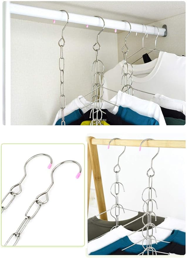 Falytemow Stainless Steel Space Saving Hanger Chains Magic Hangers Closet Space Saver Hanger Organizer Cascading Hangers Gain 80% More Space Set of 6