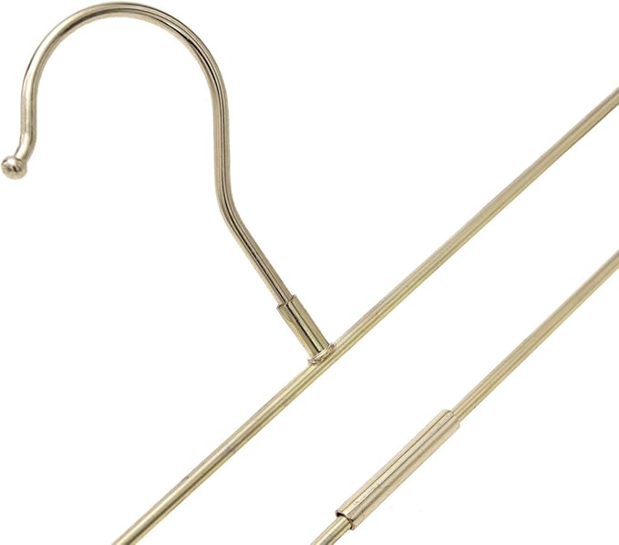 Quality Hangers 10-Pack Pant & Skirt Hanger Set - Gold With Clips - 360-Degree Metal Swivel Hook for Clothes - Anti-Rust Jean Slack & Trouser Hangers
