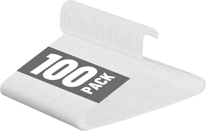 ZenStyle 100 Pack Standard Size White Plastic Hangers for Clothes Lightweight Space Saving Tubular Clothing Hangers (White)