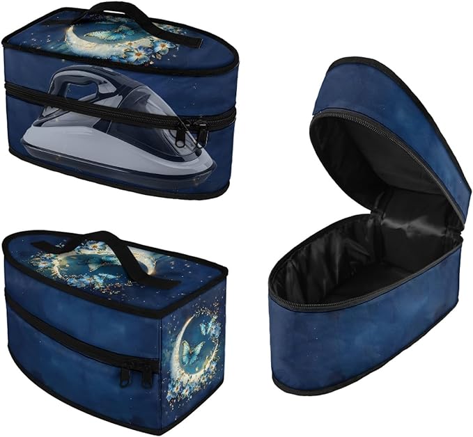 Flower Moon Travel Irons Carrying Organizer, Portable Storage Bag with Handle Printed Iron Tote Bag Compatible with Full-size Iron with Smooth Zipper