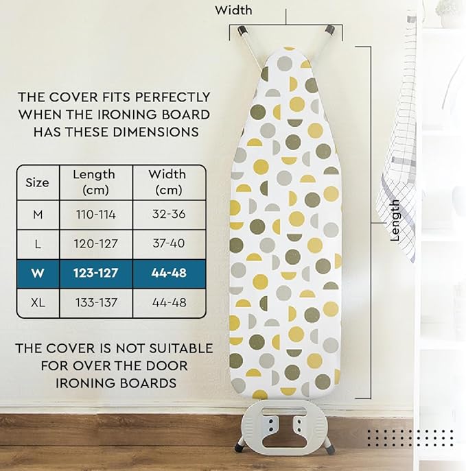Encasa XO Ironing Board Cover and Pad 49"x18" - Thick 3mm Felt Padding, Drawstring Tightening & Lock, Easy Fit, Scorch & Stain Resistant, Fits Wide Ironing Board - Daisy Beige