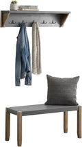 Alaterre Furniture Newport 40" Coat Hook with Shelf and Faux Concrete Bench Set