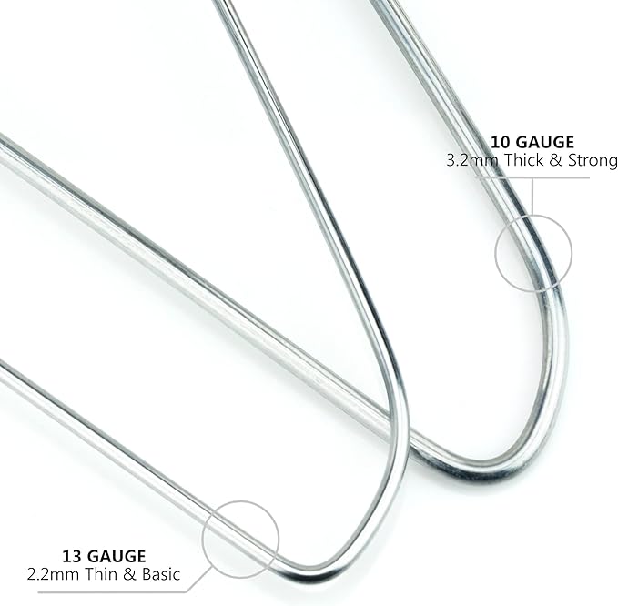 HANGERWORLD Silver Metal Wire Clothes Hangers 16inch 13 Gauge Clothes Garment Coat Hanger (50 Pack)