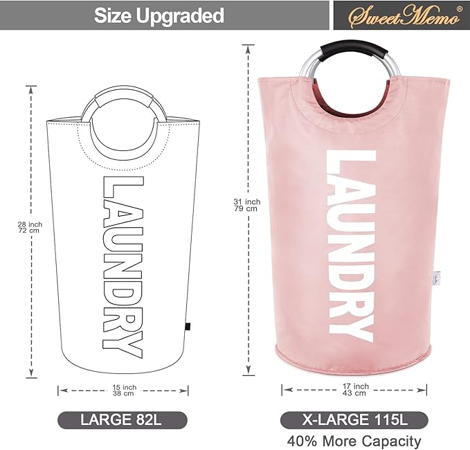 Large Laundry Basket Collapsible，Freestanding Clothes Hamper Bag with Handles – Tall Folding Dirty Laundry Bin，Sturdy Laundry Sorter for College Dorm，Laundry Room – 115L (Pink)