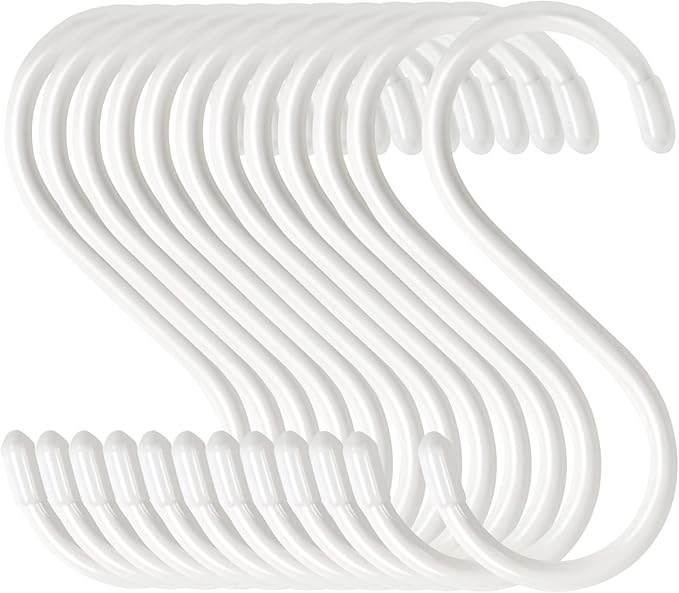 HiGift 24 Pack 5 Inch White S Hooks for Hanging Plants, Large Vinyl Coated, Non Slip Heavy Duty, Metal Rubber Coated Closet S Hooks