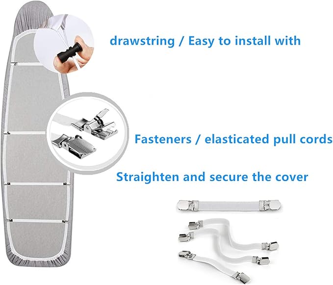 Extra Large Replacement Ironing Board Cover, 61.8x22.8 Inches, Drawstring Design for Easy Adjustment and Installation, Heavily Padded Ironing Board Cover with Scorch Resistant Pads