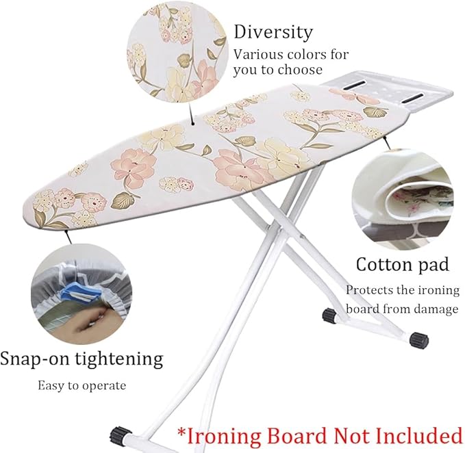 Cotton Ironing Board Cover,35x12in 39x13in 43x13in 47x15in Ironing Board Cover and Pad Standard Size Homes Iron Board Cover Ironing Cover and Pad(Light Yellow,43x13in)