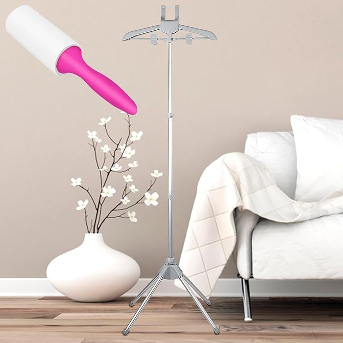 Steamer Stand Telescopic Garment Steamer Rack Height Adjustable Clothes Steamer Holder Foldable Garment Steamer Clothes Rack Portable Standing Garment Hanger with Non Slip Mat for Home Steam