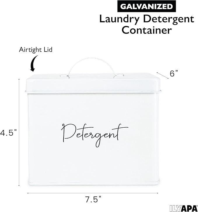 Ilyapa Laundry Pods Container - Pod Holder, Detergent Organizer, Galvanized Pods Container, White Farmhouse Pod Storage for Kitchen, Laundry Room