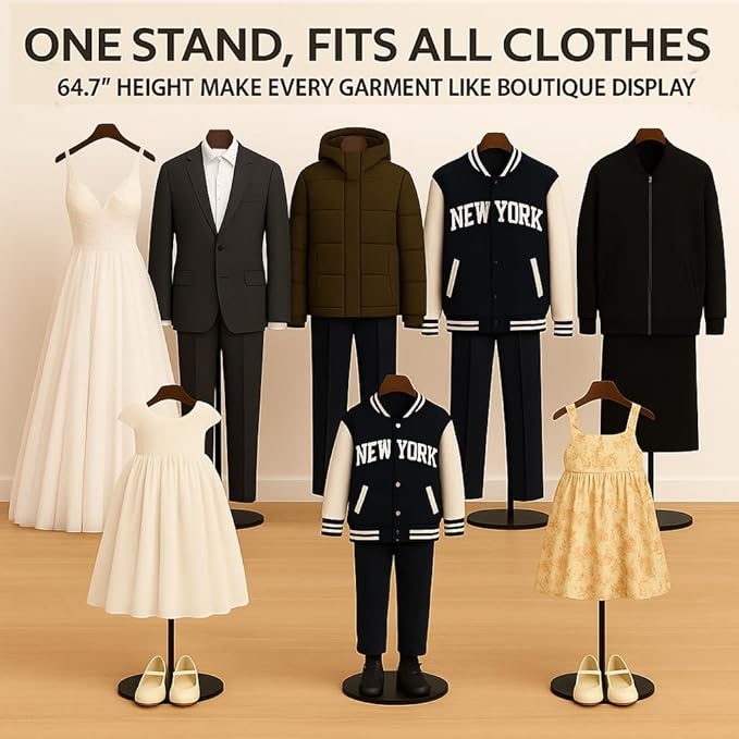 T Shirt Stand Display 26-64.7 Inch with Pants Clip, Height Adjustable for Long Short Clothes Dress, Display Mannequin for Store, Closet, Photoshoot, Exhibition, Vendors Shop, Parties（Brown 1pcs）