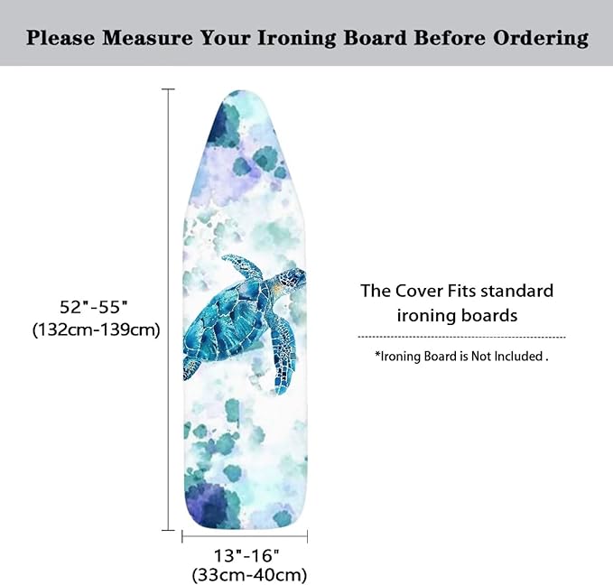 Boho Sea Turtle Ironing Board Cover and Pad Heat Resistance & Resist Scorching Ironing Board Covers with Padding for Standard Size 15×54 Inch Ironing Board with Elastic Fastener Straps