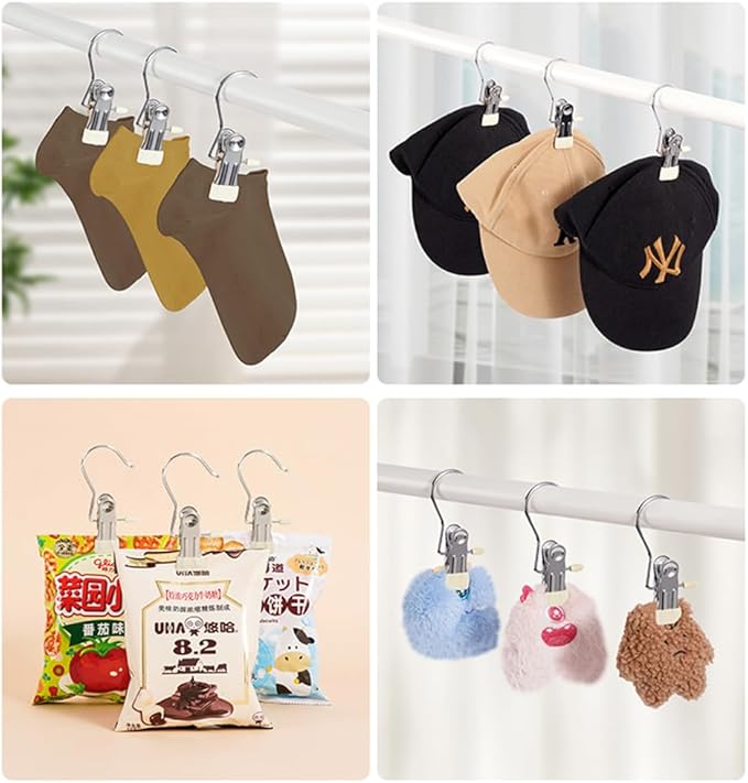 Hangers Clips,Stainless Multi Function Clip Hooks,Laundry Hanging Hooks Clips,Closet Hangers,Boot Clips， Hats Clips,Socks Clips,Pants Clips, Bras Clips (30, Rice-White)