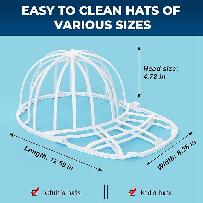 Haiou Hat Washer Cage - Protect Shape & Prevent Damage in Washing Machine/Dishwasher, Fits All Baseball Caps，White (4 Pack)