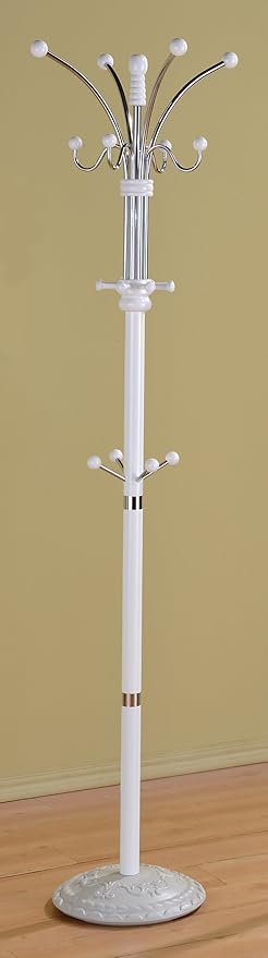 Six Foot Wood and Chrome Coat Rack White Finish
